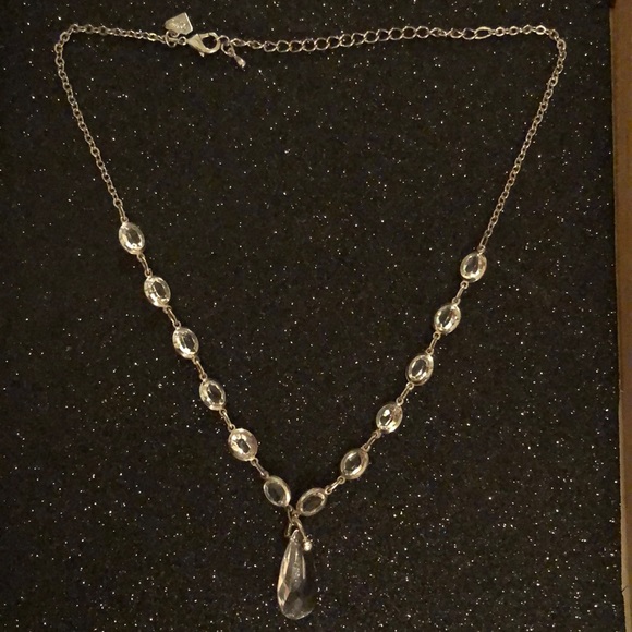 Silver and Clear Teardrop Gemmed Necklace - Picture 1 of 4